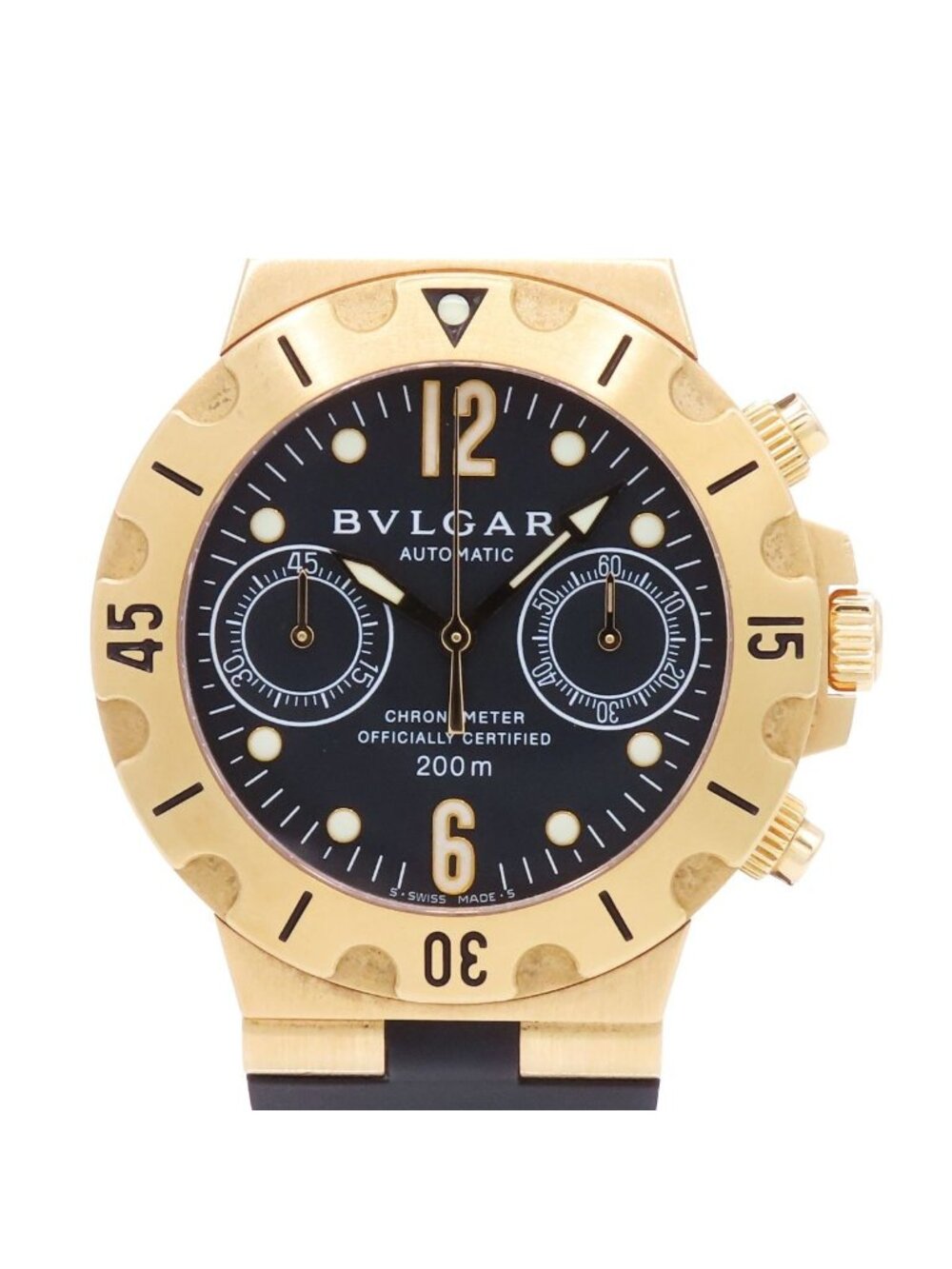 Bvlgari Diagono Scuba Black 18K Yellow Gold Rubber Chrono Meter Chronograph